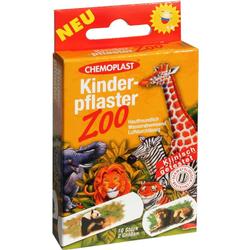 Bunte Pflaster-Packung für Kinder mit Zootieren abgebildet.