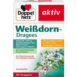 Verpackung von Weißdorn-Dragees zur Unterstützung der Herz-Kreislauf-Funktion.