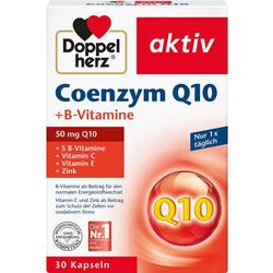 Packung mit Q10 und B-Vitaminen von Doppelherz für tägliche Einnahme.