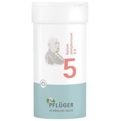 Weiße Dose mit der Aufschrift „Kalium phosphoricum D6“ und einer großen Zahl 5.