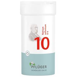 Weiße Flasche mit roter Zahl 10 und Schriftzug "Natrium sulfuricum D6".