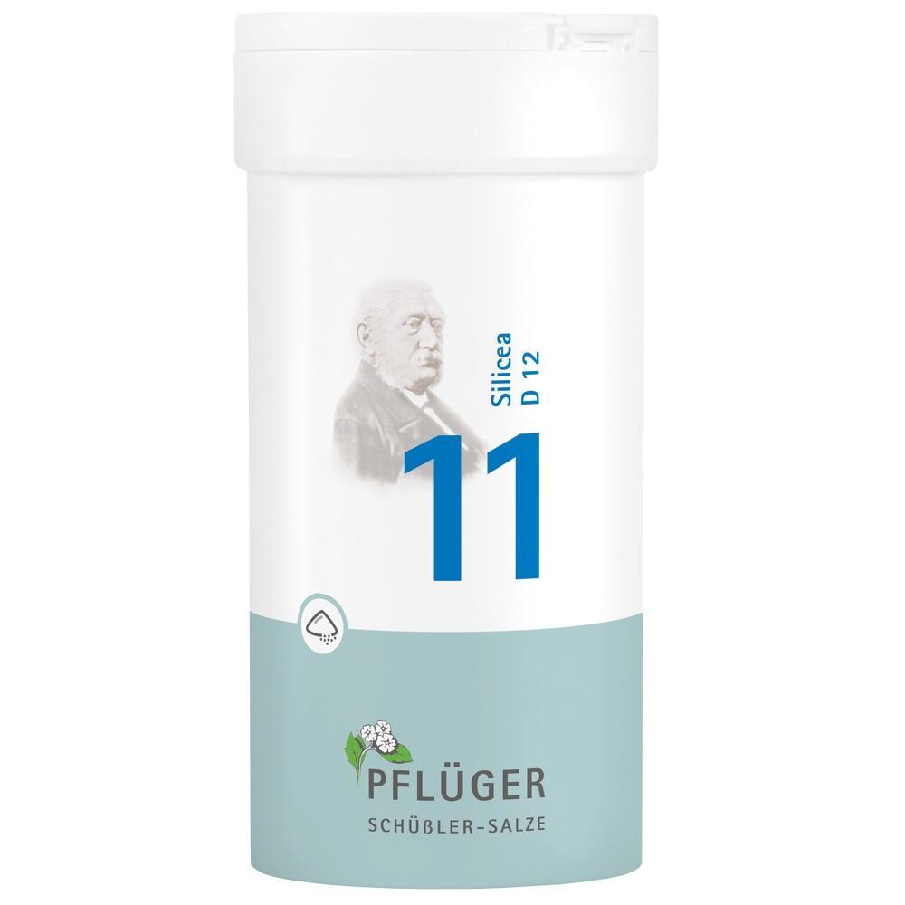 Weiße Dose mit der Aufschrift "Silicea D12" und der Zahl 11 in Blau.