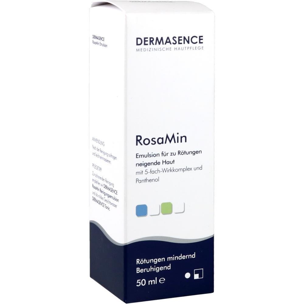 Eine weiße Schachtel der Hautpflegecreme RosaMin von Dermasence.